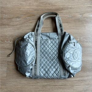 Chanel Mini Boston Bag Sport Line Coco Mark Silver